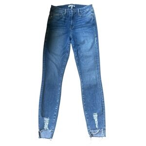 Good American High Rise‎ Skinny Jeans Distressed Hem Denim Blue Size 6/28